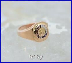 10K Yellow Gold United States Navy Ring with Red White and Blue Enamel size 4.5