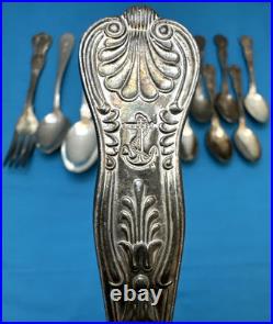 14 Pc USN Navy Silverplated & Stainless FLATWARE & TEASPOONS Kings Pattern