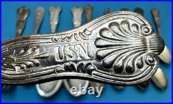 14 Pc USN Navy Silverplated & Stainless FLATWARE & TEASPOONS Kings Pattern