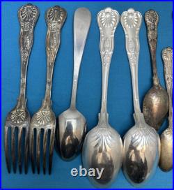 14 Pc USN Navy Silverplated & Stainless FLATWARE & TEASPOONS Kings Pattern