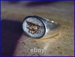 14K SOLID GOLD & STERLING SILVER U. S. NAVY SEAL RING TRIDENT Special Forces