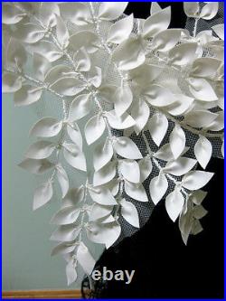 $16495 Rodarte White Cascading Draped Floral Leaf Navy Black Velvet Lace Gown 6