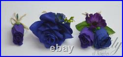 17 Piece Package Wedding Bridal Bouquet Silk Flower NAVY DARK BLUE PURPLE RUSTIC