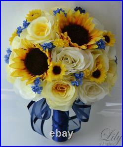 17 pieces Wedding Bridal Bouquet Round Sunflower Package Decoration YELLOW NAVY