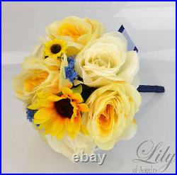 17 pieces Wedding Bridal Bouquet Round Sunflower Package Decoration YELLOW NAVY