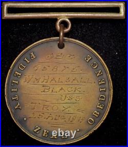 1919 US Navy Good Conduct Medal Engraved Original USS Troy William Halsall Black