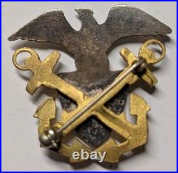 1920s 1930s US Navy Metal / Right Facing Officer Hat Badge For Flat Hat PB XB