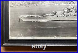 1930s 1940s USS MARYLAND BB-46 US NAVY BATTLESHIP FRAMED PHOTOGRAPH, VINTAGE
