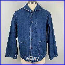 1940s WWII US Navy Denim Jacket Blue Shawl Collar Chore Pockets Original Buttons