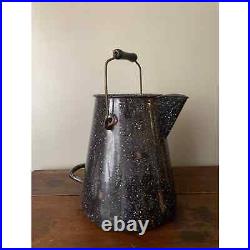 1940s WWII US Navy Large Enamelware Kettle vintage USN black enamel Vollrath Co