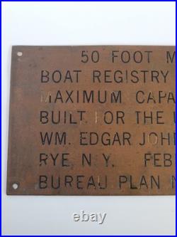 1942 US Navy Military WM Edgar John Bureau Plan Motor Boat Launch Brass Plaque