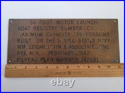 1942 US Navy Military WM Edgar John Bureau Plan Motor Boat Launch Brass Plaque
