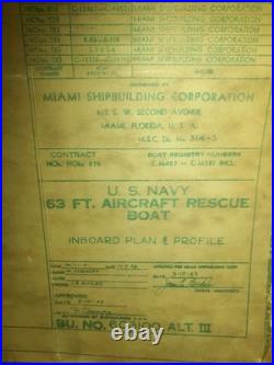 1943 blueprint for a U. S. Navy 63-foot Aircraft Rescue Boat (59x30 Inches)