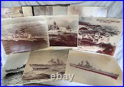 1946 Factual Chart And LARGE Navy Ship Print Lot 20+ Prints Both Backed & Not