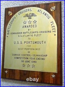 1948 USS Portsmouth CL-102 Brass Plaque Award DC-Seamanship. Estate Bundle
