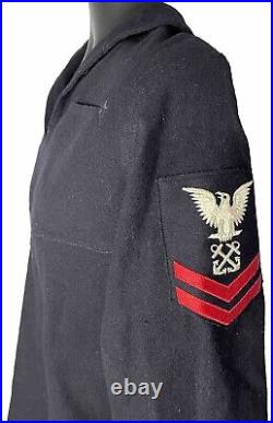 1950s US NAVY SCUBA DIVER PO2 WOOL CRACKER JACK DRESS BLUE UNIFORM SHIRT SMALL