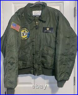 1980s Green USN NAVY Flight Jacket With 9 Patches From The 1970s-1990s Named (E)