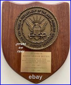1985 Us Navy Naval Sea Combat Systems Engineering Station Brass Wood Plaque