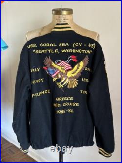 1985 Vtg US Navy Med Cruise Jacket USS CORRAL SEA CV-43 Wool Combat Patch 80s