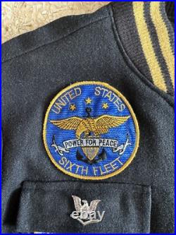 1985 Vtg US Navy Med Cruise Jacket USS CORRAL SEA CV-43 Wool Combat Patch 80s