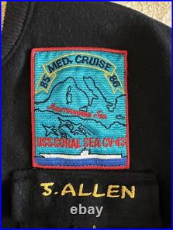 1985 Vtg US Navy Med Cruise Jacket USS CORRAL SEA CV-43 Wool Combat Patch 80s