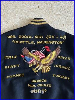 1985 Vtg US Navy Med Cruise Jacket USS CORRAL SEA CV-43 Wool Combat Patch 80s