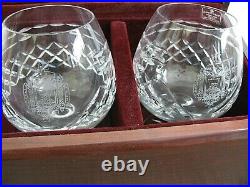 1995 USNA US Naval Academy TUDOR CRYSTAL BRANDY SNIFTERS Wooden Case 5.5 High