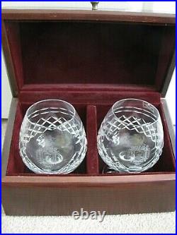 1995 USNA US Naval Academy TUDOR CRYSTAL BRANDY SNIFTERS Wooden Case 5.5 High