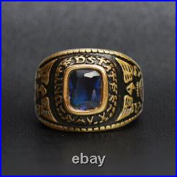1ct Radiant Lab-Created Sapphire United States Navy Ring 9k Yellow Gold Plated