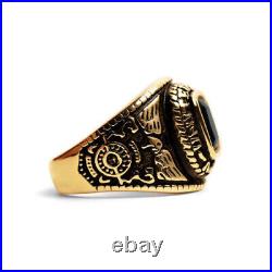 1ct Radiant Lab-Created Sapphire United States Navy Ring 9k Yellow Gold Plated