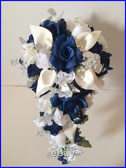 21 Piece Package Navy Blue Burgundy Calla Lily Bridal Bouquet