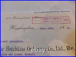 308 Admiral Kimball Navy Inventor 2 Signed Hotchkiss Ordnance Invoices 1889 r9
