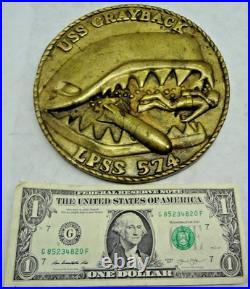 6 BRASS Plaque Paperweight Emblem US Navy SEALS LPSS 574 USS Grayback Submarine