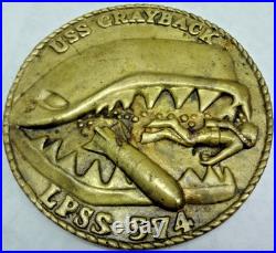 6 BRASS Plaque Paperweight Emblem US Navy SEALS LPSS 574 USS Grayback Submarine