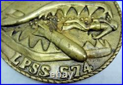 6 BRASS Plaque Paperweight Emblem US Navy SEALS LPSS 574 USS Grayback Submarine