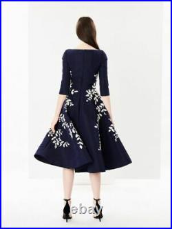 $6990 NEW Oscar de la Renta Embroidered Navy SILK Faille Dress Sequins Beaded 2