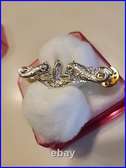 925 Sterling Silver Us Navy Submariner Dolphins Badge Pin With Ruby And Emerald