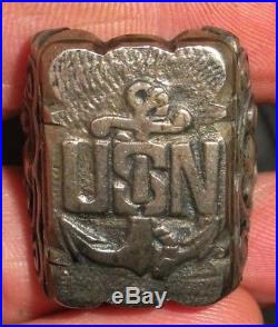ANTIQUE c. 1930 USN UNITED STATES NAVY MEXICAN BIKER RING STERLING SILVER vafo