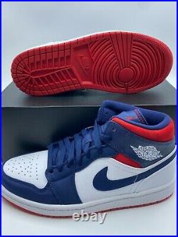 Air Jordan 1 Mid SE USA Olympic White Navy Blue Red Men's and Gs 852542-104
