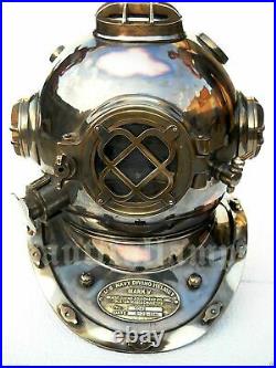 Antique Brass U. S Navy Mark V FULL SIZE Deep sea Scuba Divers Diving Helmet gif