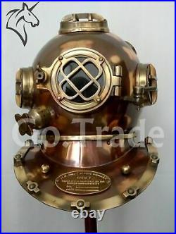 Antique Brown Boston Scuba Marine Deep Sea Morse Diver Navy Brass Diving Helmet