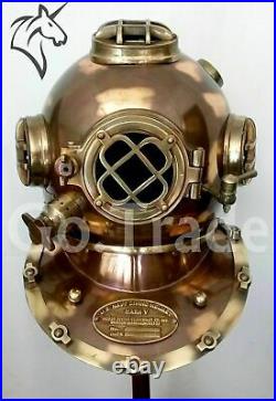 Antique Brown Boston Scuba Marine Deep Sea Morse Diver Navy Brass Diving Helmet
