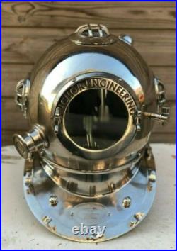 Antique Chrome Anchor Engineer Mark V Marine Scuba Diving Deep Sea Helmet