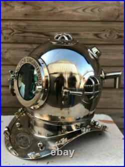 Antique Chrome Anchor Engineer Mark V Marine Scuba Diving Deep Sea Helmet