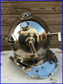Antique Chrome Anchor Engineer Mark V Marine Scuba Diving Deep Sea Helmet