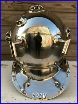 Antique Chrome Anchor Engineer Mark V Marine Scuba Diving Deep Sea Helmet