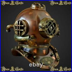 Antique Diving Helmet U. S Navy Mark V Deep SCA Scuba Brown Antique Divers Helmet