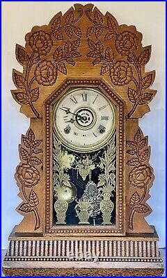 Antique GILBERT NAVY #26 Clock Kitchen 1880s 8 Day Time & Strike Alarm RUNNING