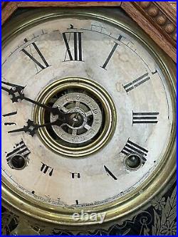 Antique GILBERT NAVY #26 Clock Kitchen 1880s 8 Day Time & Strike Alarm RUNNING
