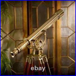 Antique Nautical Floor Standing Brass 39 Inch Telescope With Wooden Tripod Stand Antique Nautical Floor Standing Brass 39 Inch Telescope With Wooden Tripod Stand